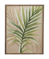 Bassett Green, Tan, Off White, Brown Frame Burlap Palm Frond I Framed Print