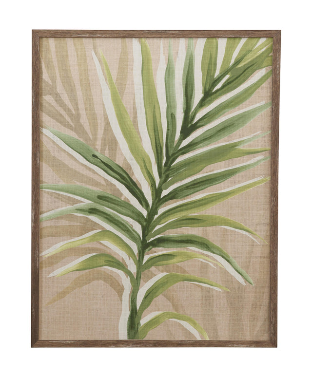 Bassett Green, Tan, Off White, Brown Frame Burlap Palm Frond I Framed Print