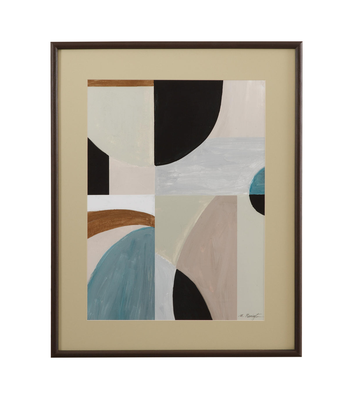 Bassett Black, Teal Blue, Brown, Beige, Blush, Dark Brown Frame Curved Vision Shapes Framed Print