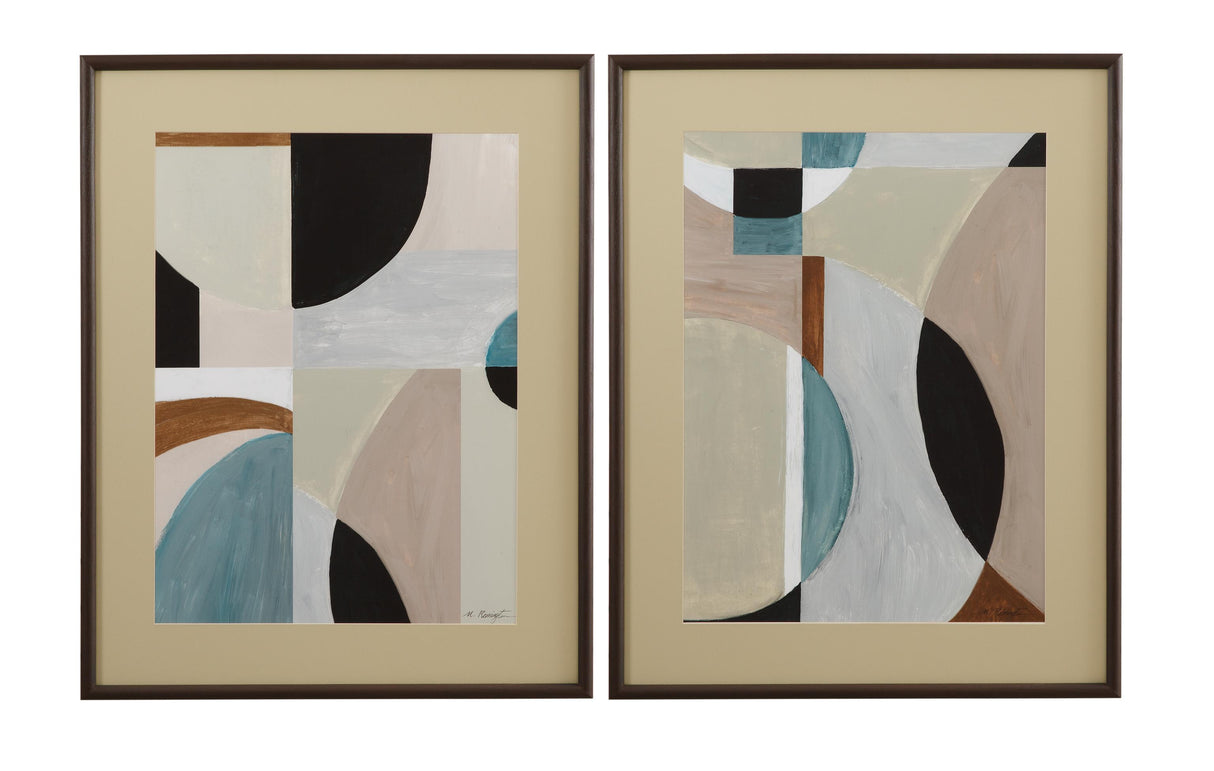 Bassett Black, Teal Blue, Brown, Beige, Blush, Dark Brown Frame Curved Vision Contours Framed Print
