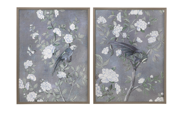 Bassett Blue-Gray, White, Soft Green, Pewter Frame Birds & Blooms Framed Print s/2