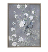 Bassett Blue-Gray, White, Soft Green, Pewter Frame Birds & Blooms I Framed Print
