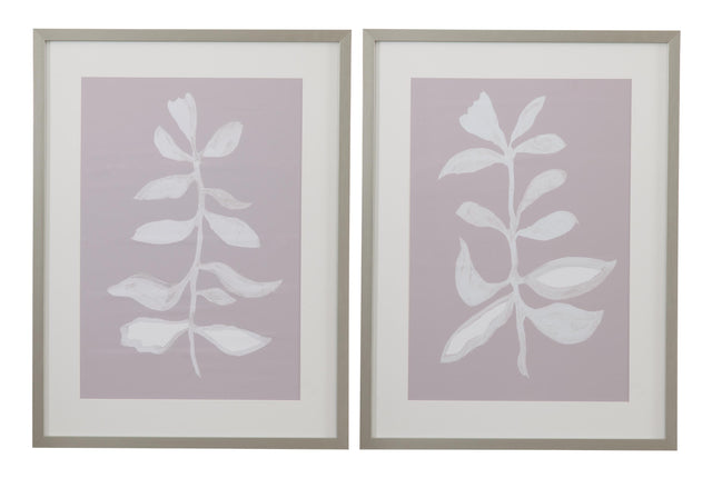Bassett Lavender, White, Silver Frame Fresh Leaves Framed Print s/2