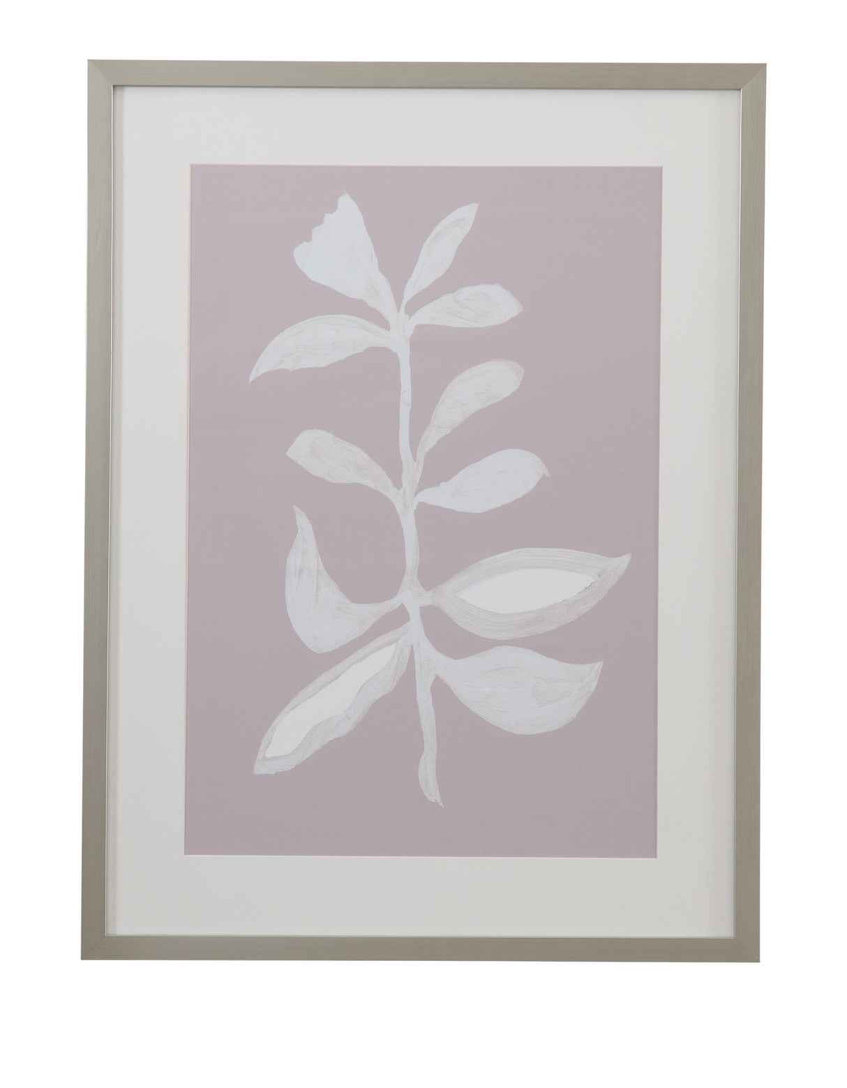 Bassett Lavender, White, Silver Frame Fresh Leaves II Framed Print