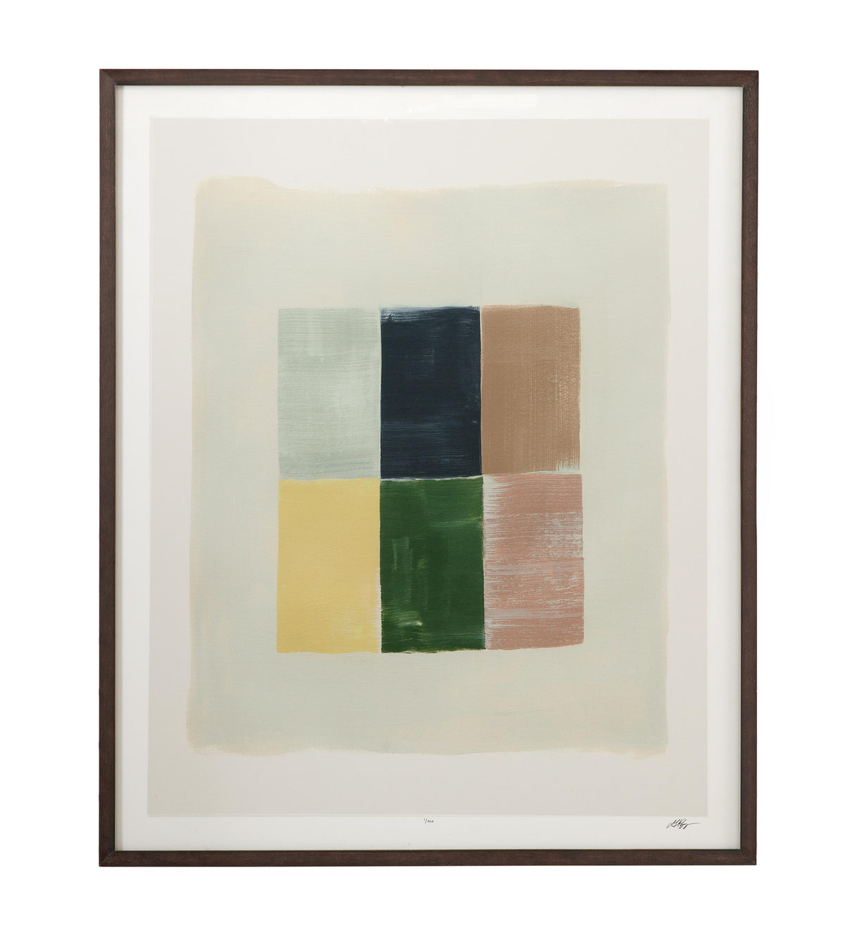 Bassett Mauve, Green, Yellow, Navy, Walnut Frame Sunny Patchwork I Framed Print