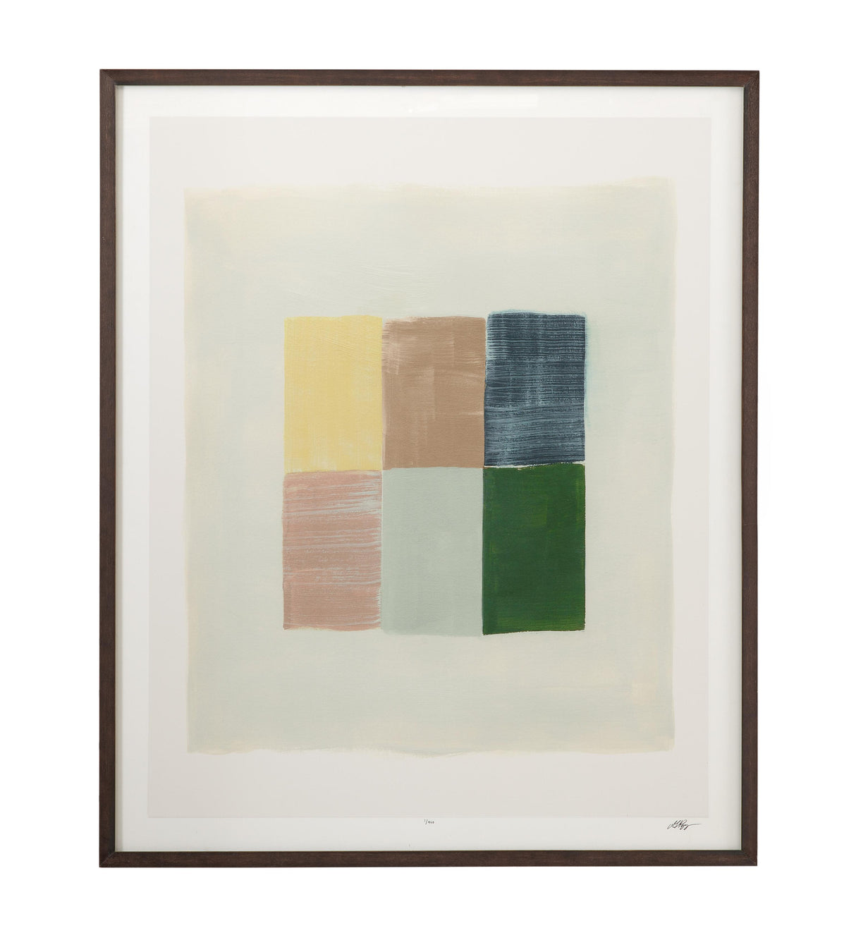 Bassett Mauve, Green, Yellow, Navy, Walnut Frame Sunny Patchwork II Framed Print