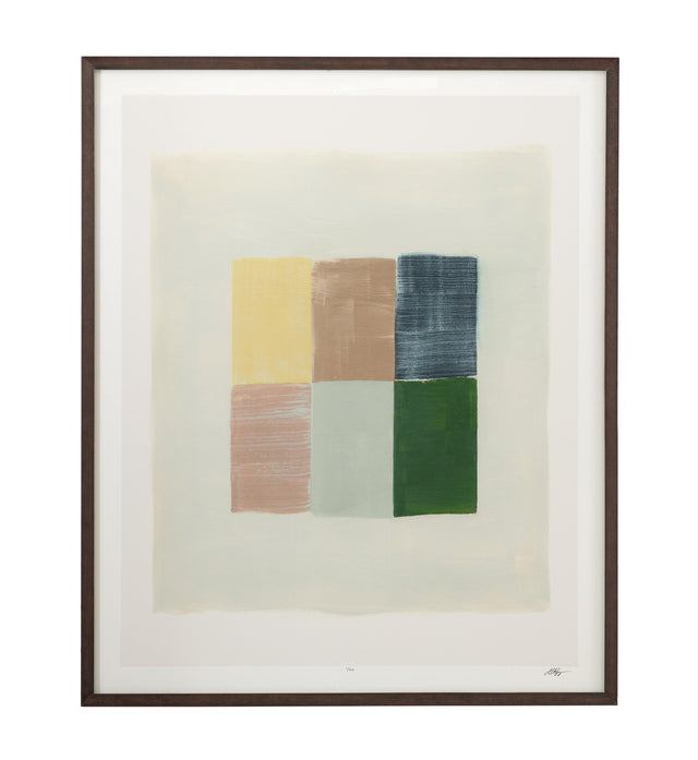 Bassett Mauve, Green, Yellow, Navy, Walnut Frame Sunny Patchwork II Framed Print