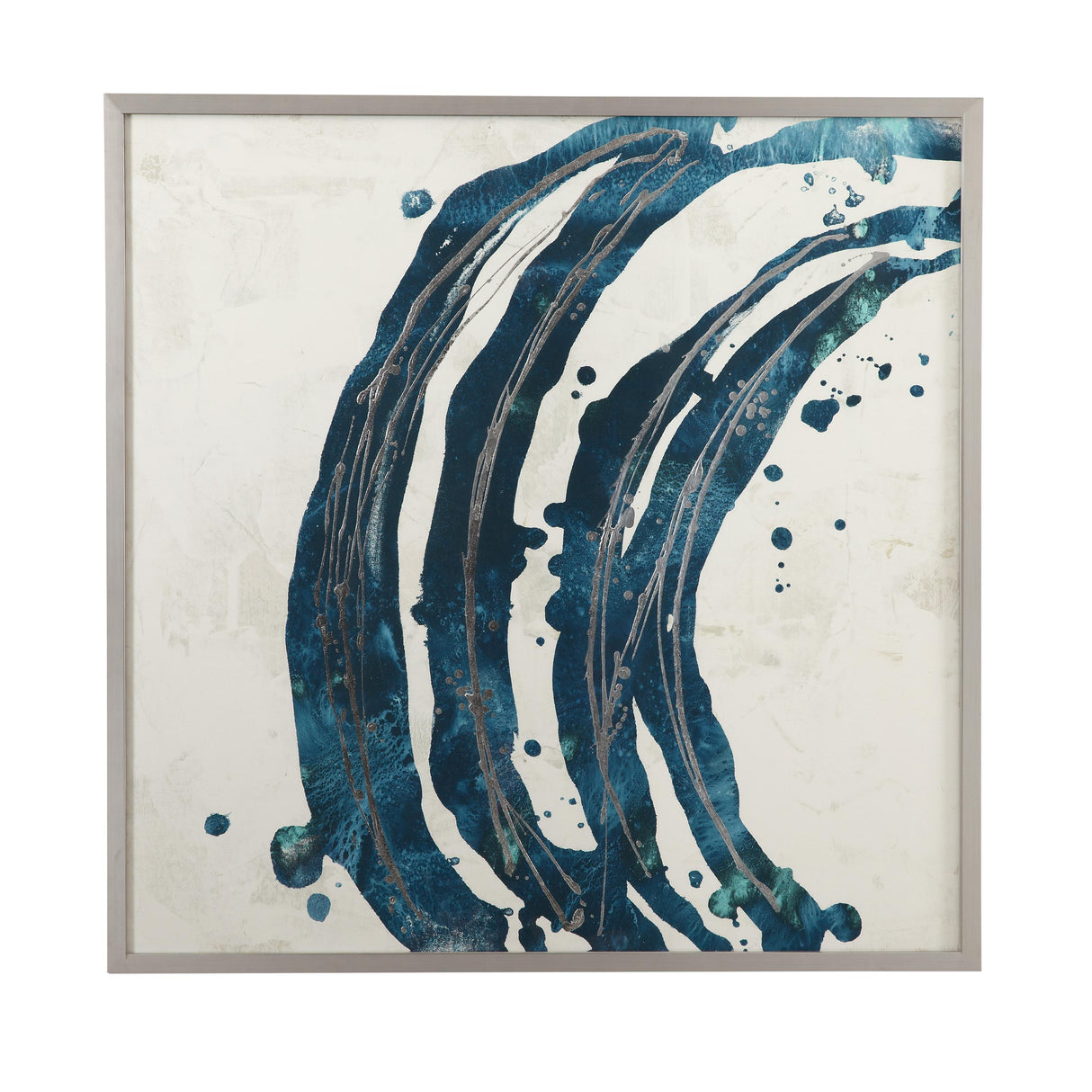 Bassett Rich Teal Blue, Silver Frame Embellished Blue Circle I Framed Print