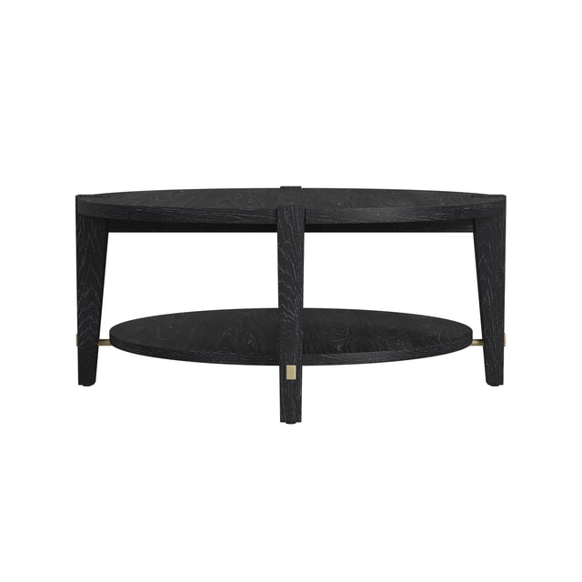 Bassett Black/White wax/Gold Bars Whitfield Round Cocktail Table