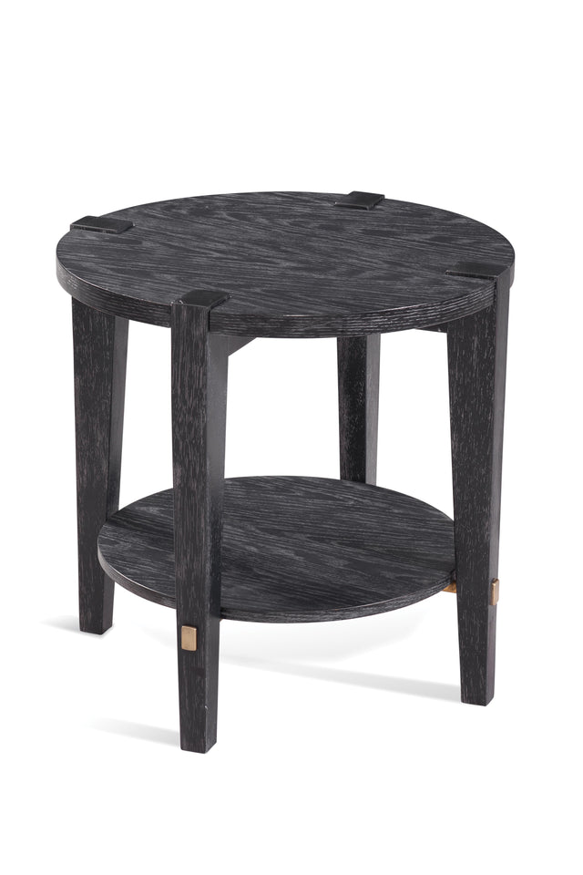 Bassett Black/White wax/Gold Bars Whitfield Round End Table