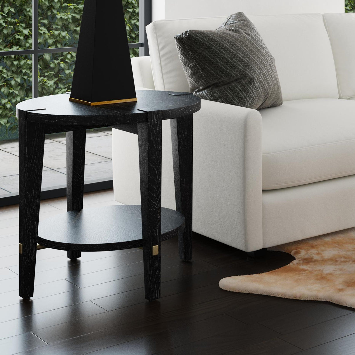 Bassett Black/White wax/Gold Bars Whitfield Console Table