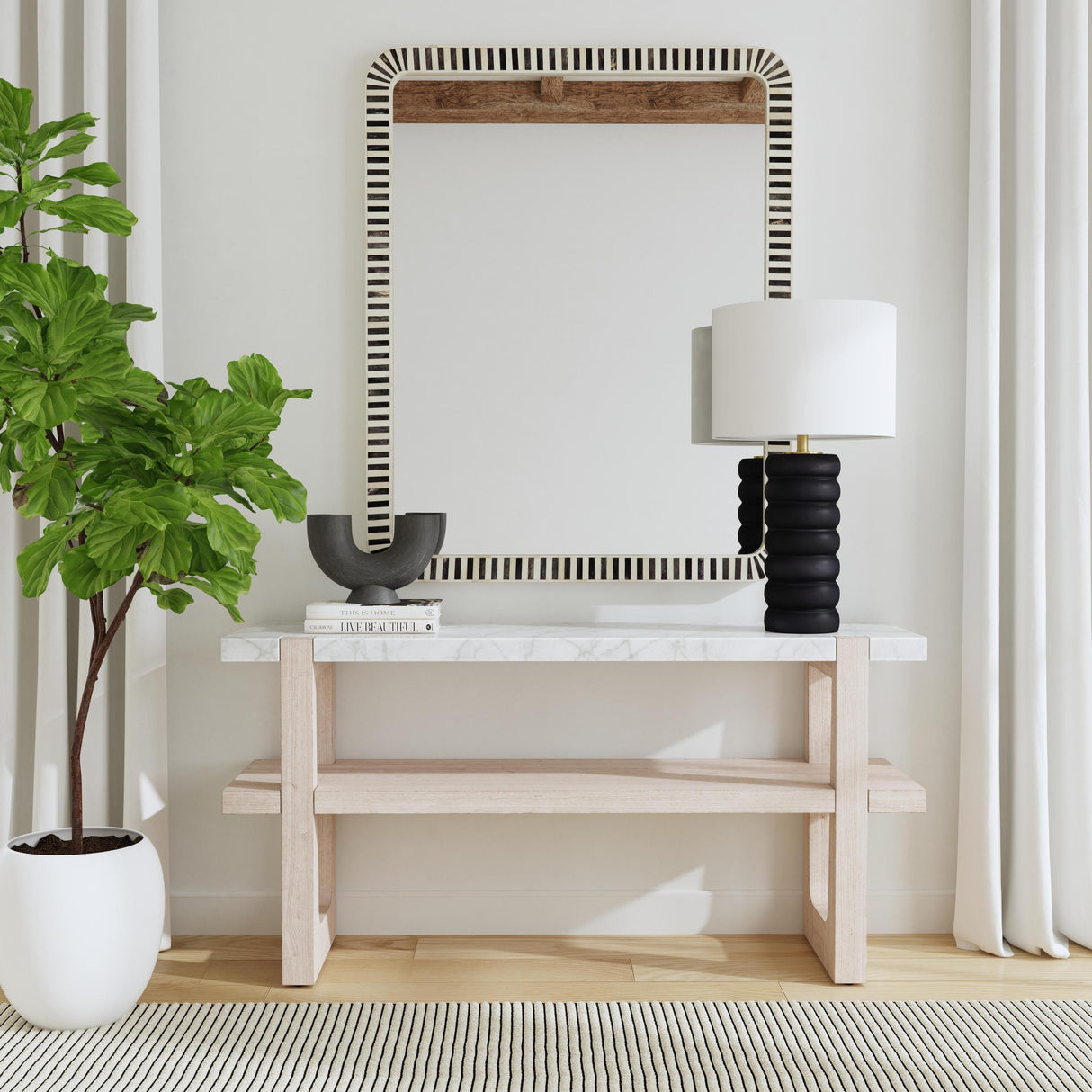 Bassett White/Navy Helm Wall Mirror