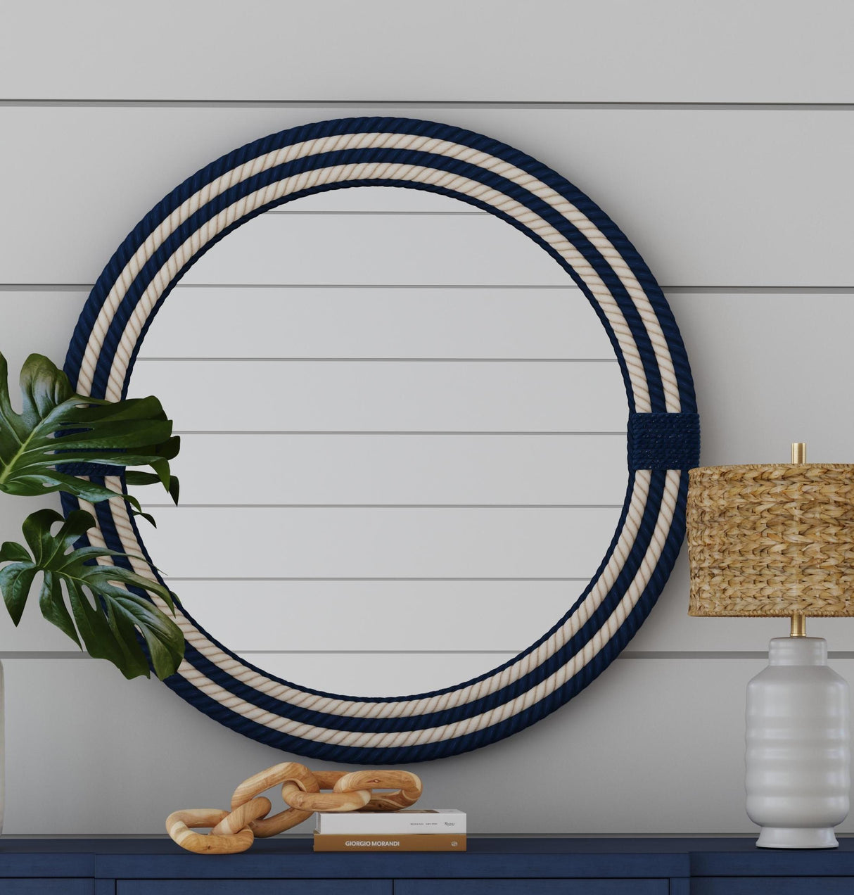 Bassett White/Navy Helm Wall Mirror