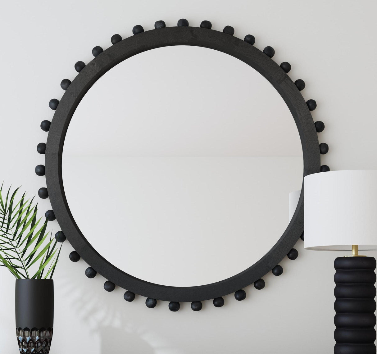 Bassett Matte Black Round Renn Wall Mirror
