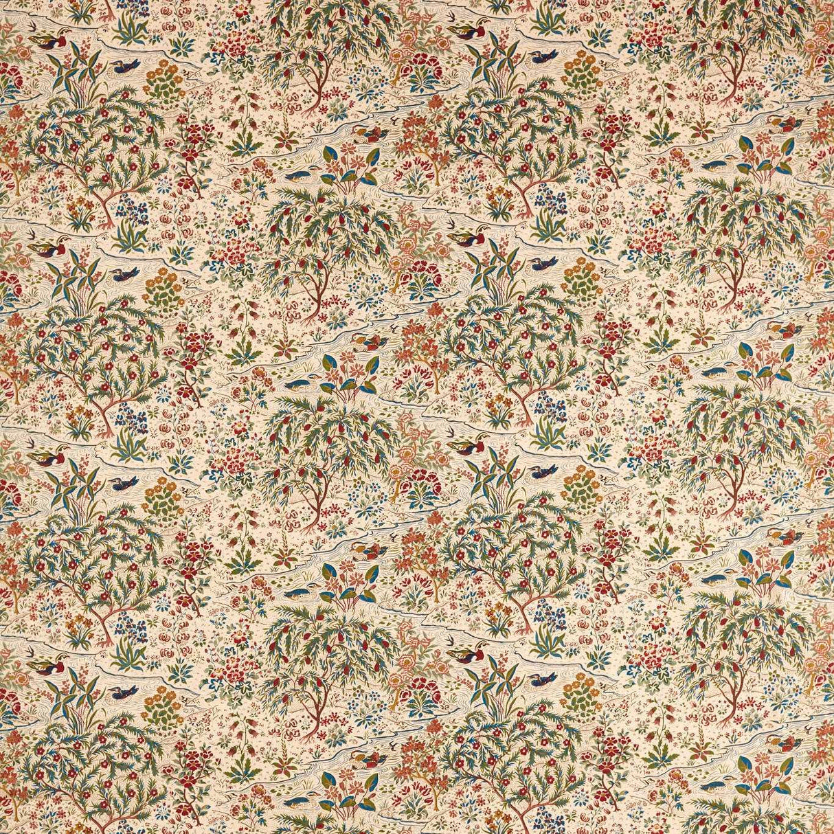 Sanderson Moat Birds Damson/Cobalt Fabric