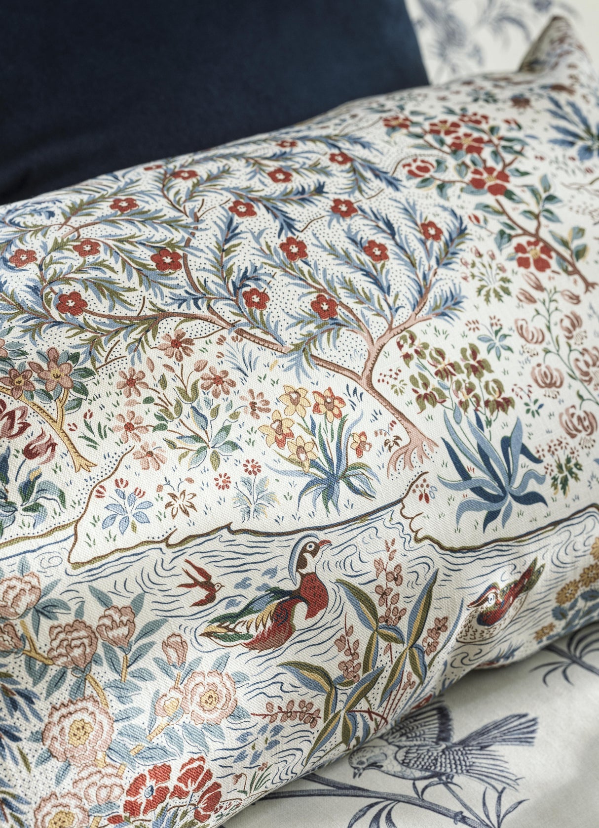 Sanderson Moat Birds Damson/Cobalt Fabric