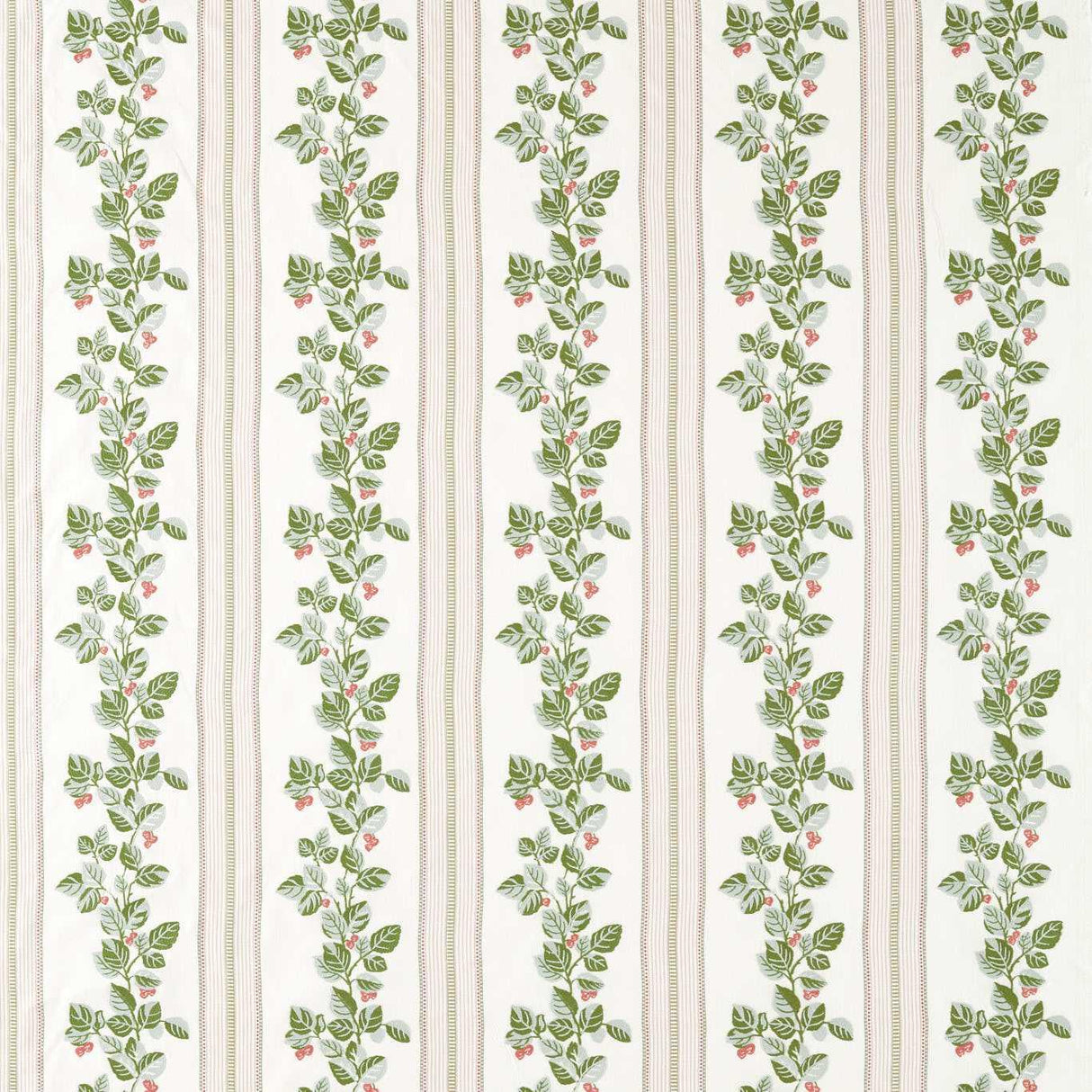 Sanderson Cobnut Stripe Leaf Green/Berry Fabric