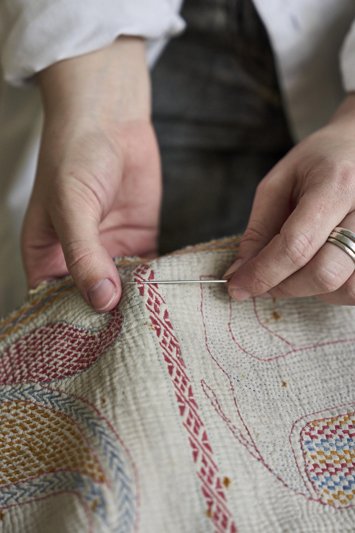 Harlequin Kantha Indigo/Maroon Fabric
