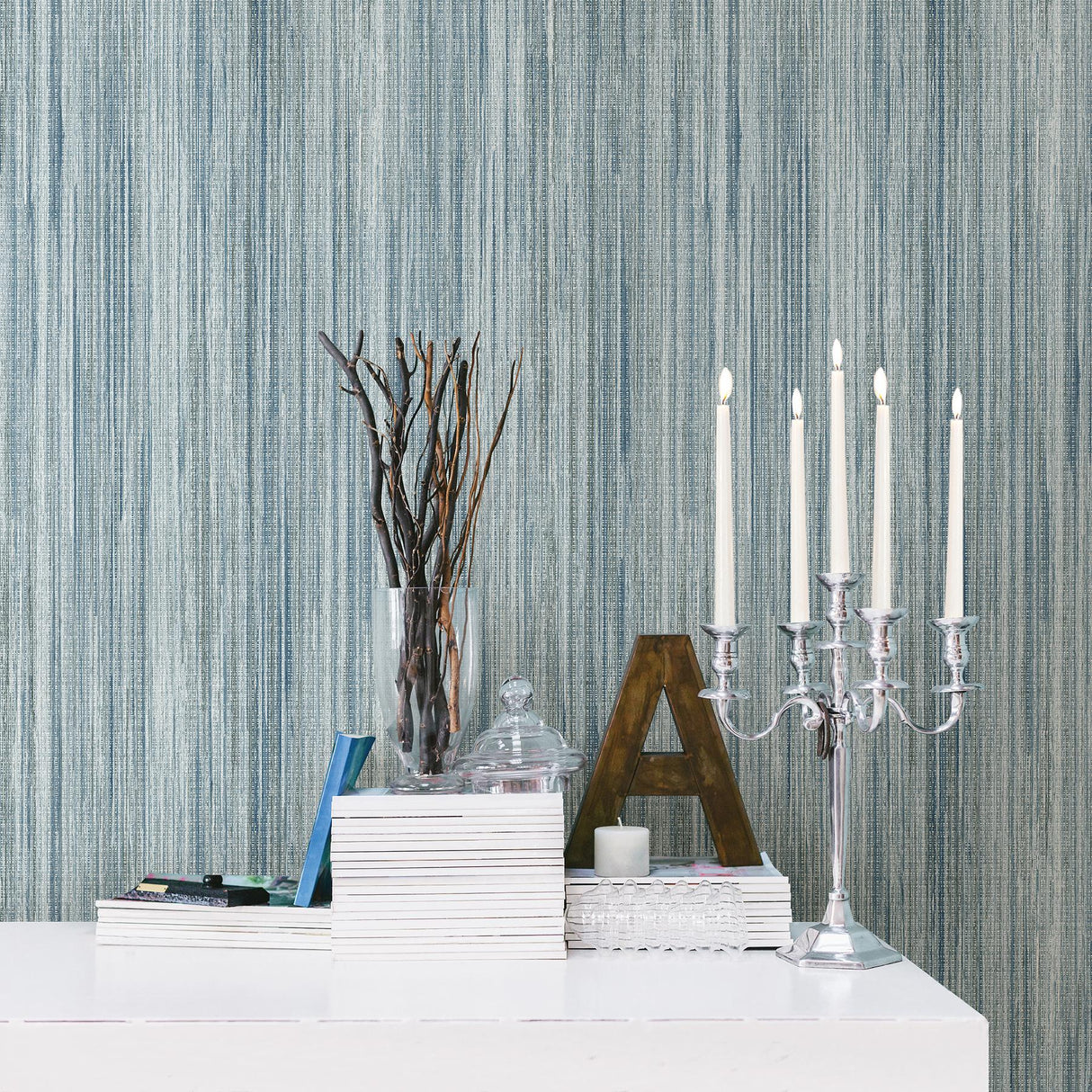 Advantage Audrey Teal Stripe Texture Wallpaper