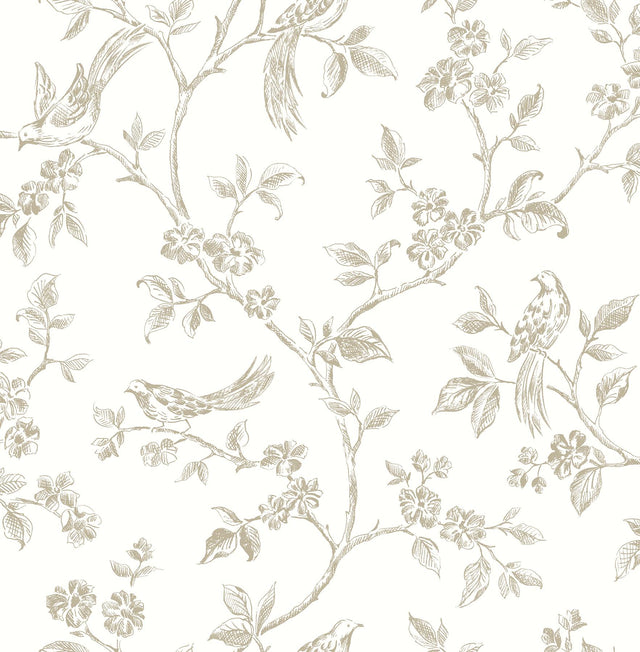 Advantage Ray Taupe Bird Trail Wallpaper