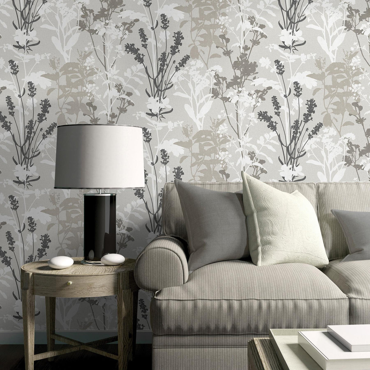Advantage Pippin Grey Wild Flowers Wallpaper