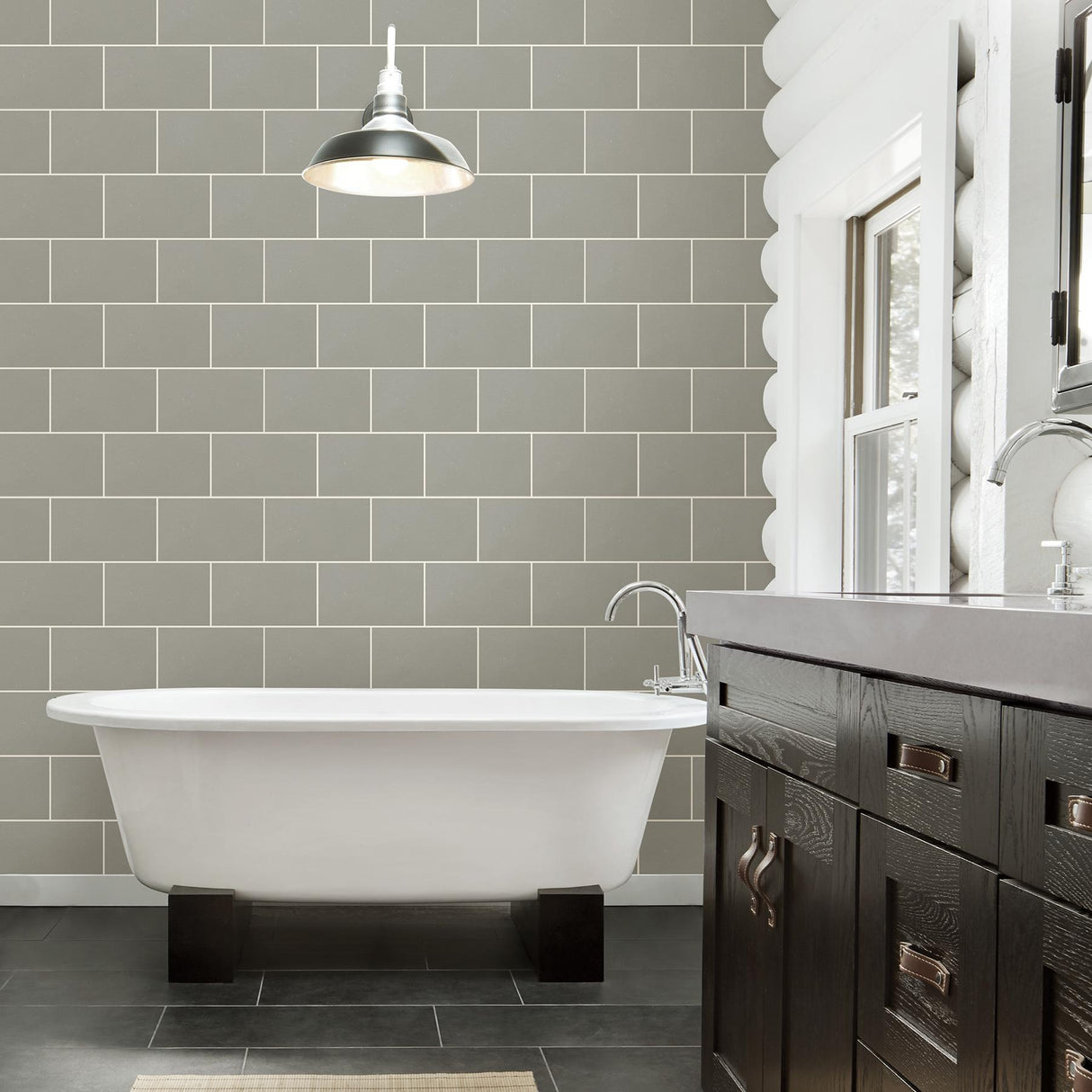 Advantage Neale Light Grey Subway Tile Wallpaper