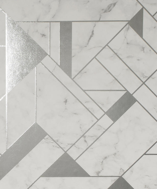 Advantage Gulliver Silver Marble Geometric Wallpaper