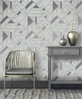 Advantage Gulliver Silver Marble Geometric Wallpaper