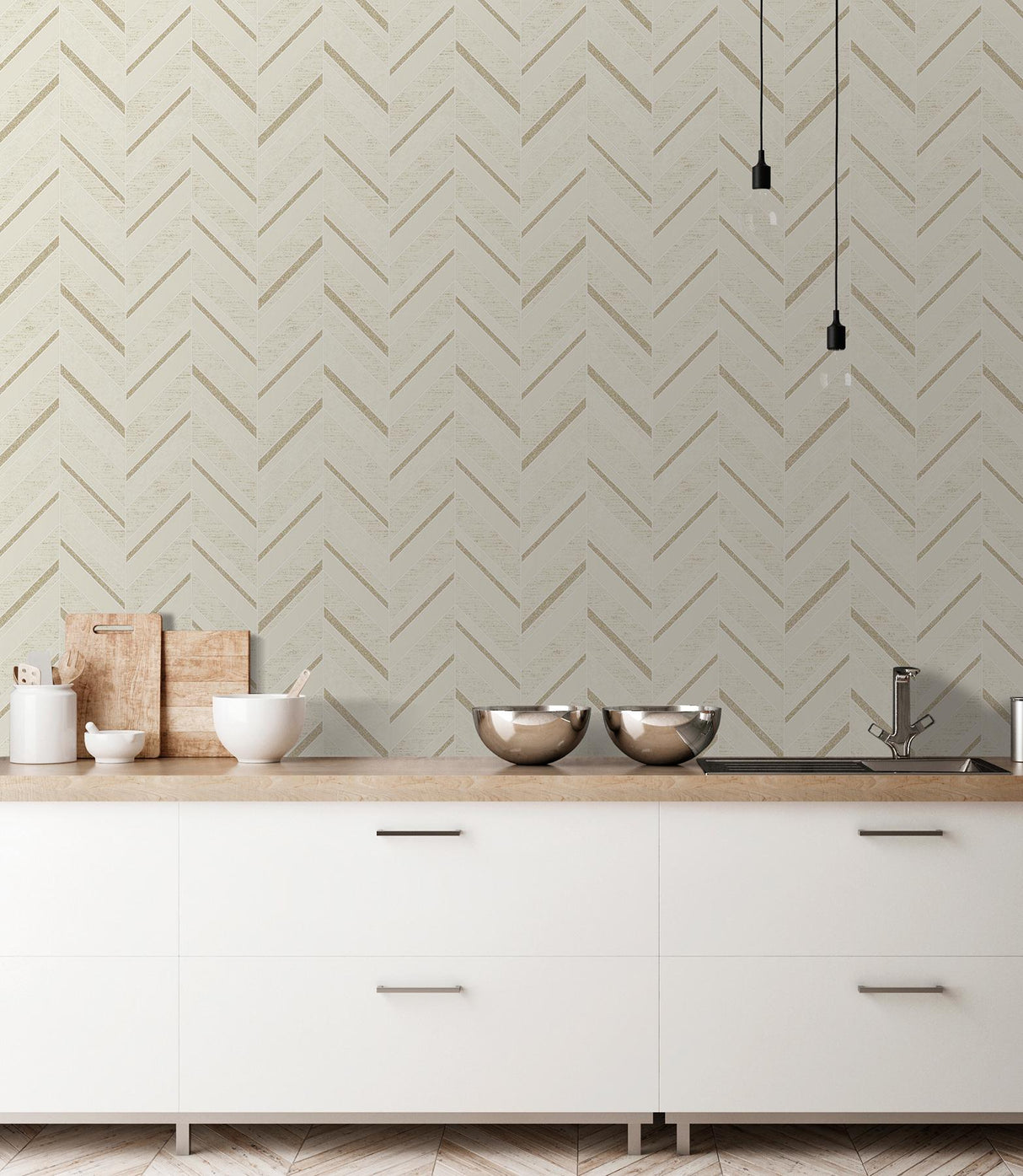 Advantage Punta Mita Cream Chevron Wallpaper
