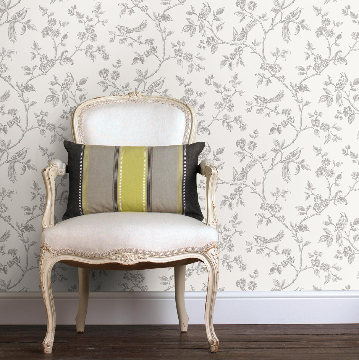 Advantage Ophelia Grey Bird Trail Wallpaper