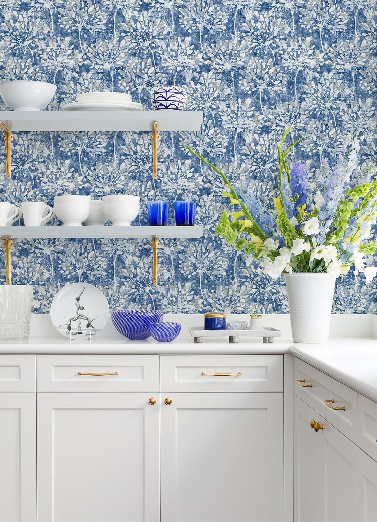 Advantage Dori Blue Painterly Floral Wallpaper