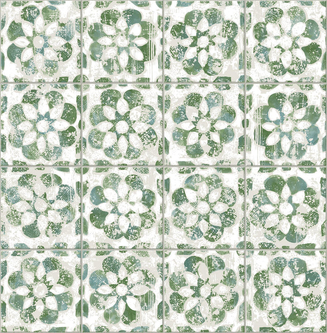 Advantage Izeda Green Floral Tile Wallpaper