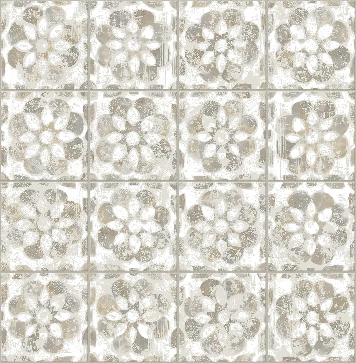 Advantage Izeda Taupe Floral Tile Wallpaper