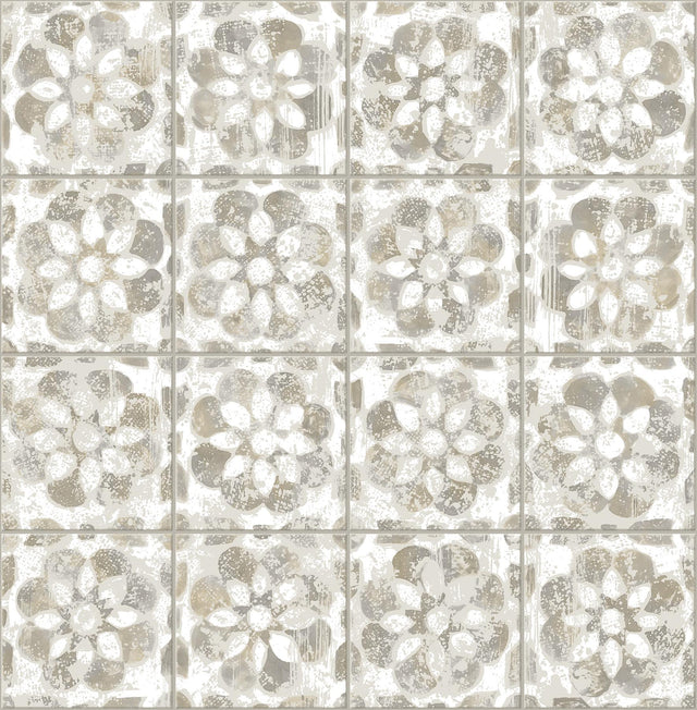 Advantage Izeda Taupe Floral Tile Wallpaper