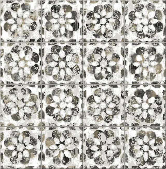Advantage Izeda Black Floral Tile Wallpaper