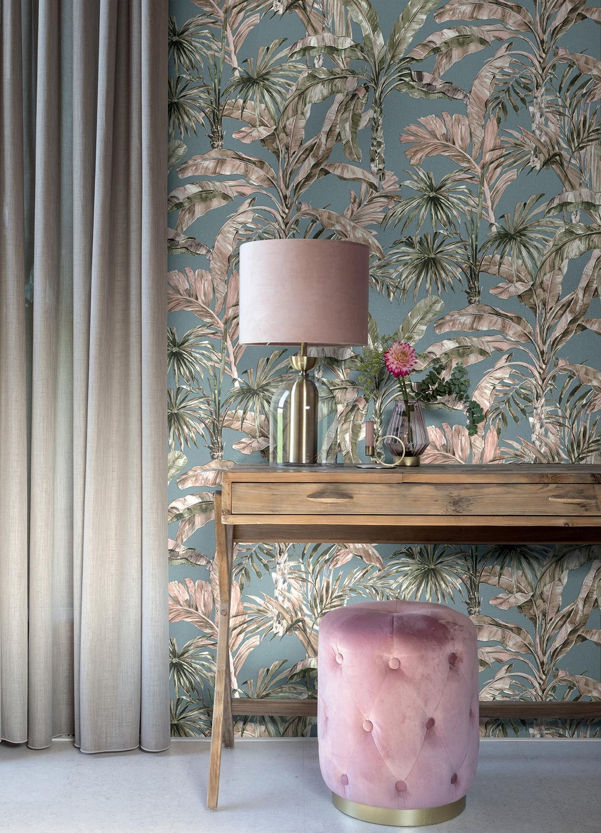 Advantage Calle Light Blue Tropical Wallpaper