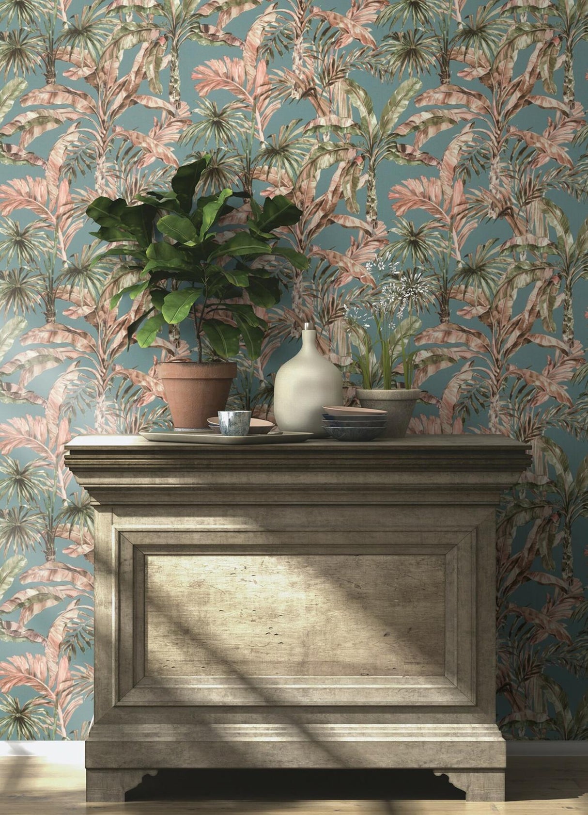 Advantage Calle Light Blue Tropical Wallpaper