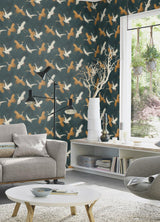 Advantage Kusama Dark Blue Crane Wallpaper