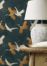 Advantage Kusama Dark Blue Crane Wallpaper