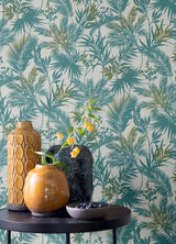 Advantage Saura Teal Frond Wallpaper