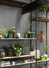 Advantage Bascom Dark Grey Stone Hexagon Wallpaper