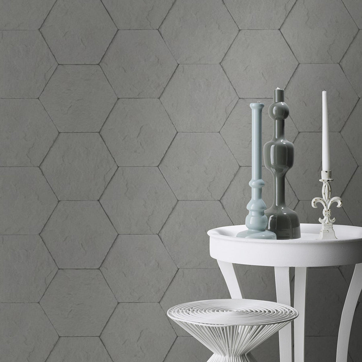 Advantage Bascom Dark Grey Stone Hexagon Wallpaper