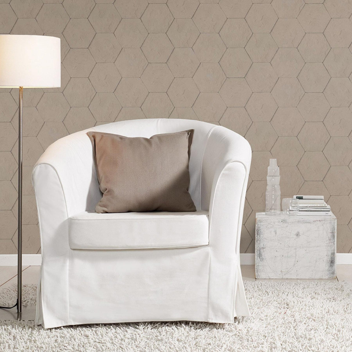 Advantage Bascom Light Grey Stone Hexagon Wallpaper