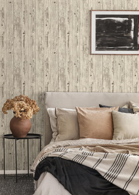 Advantage Albright Ivory Weathered Oak Panels Wallpaper