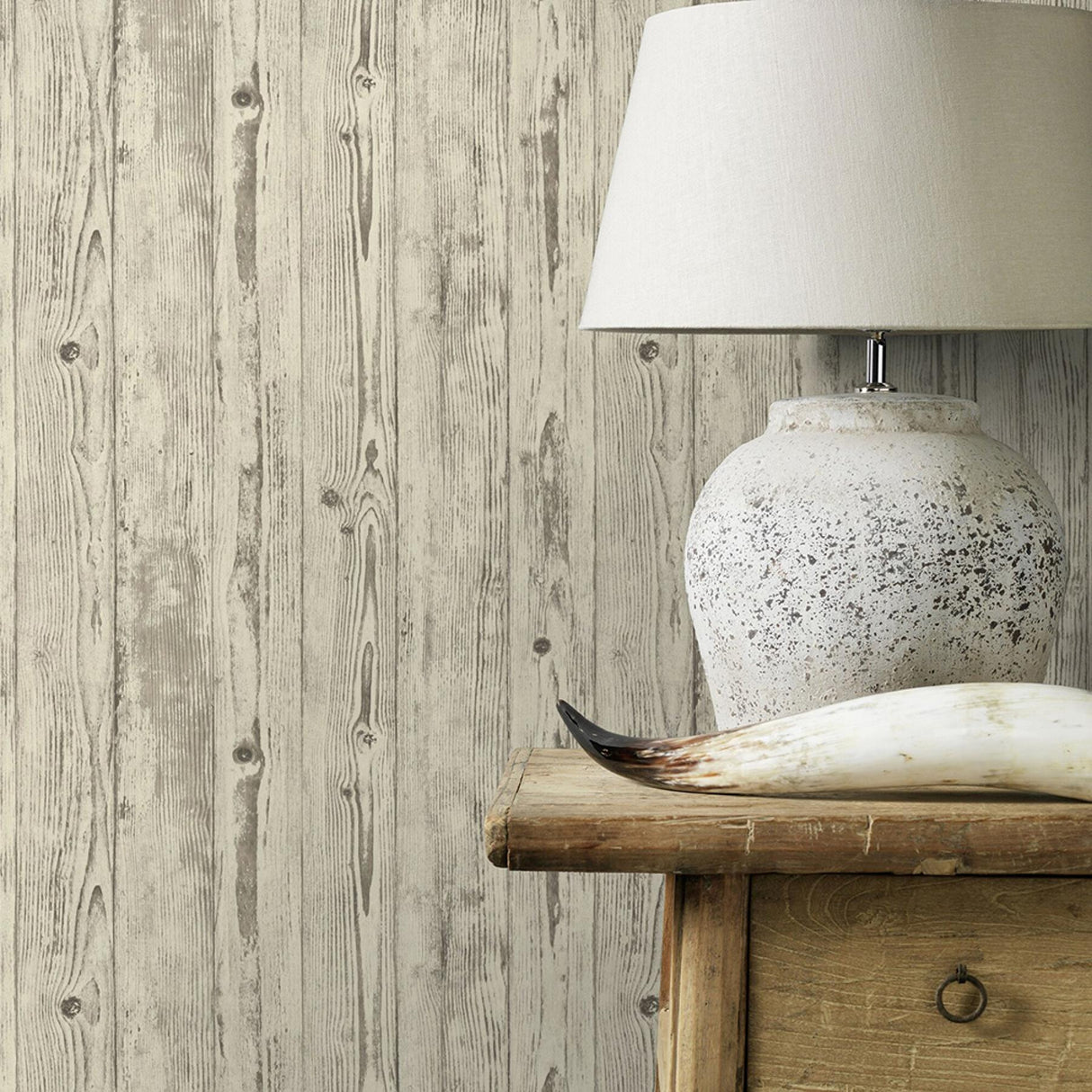 Advantage Albright Ivory Weathered Oak Panels Wallpaper