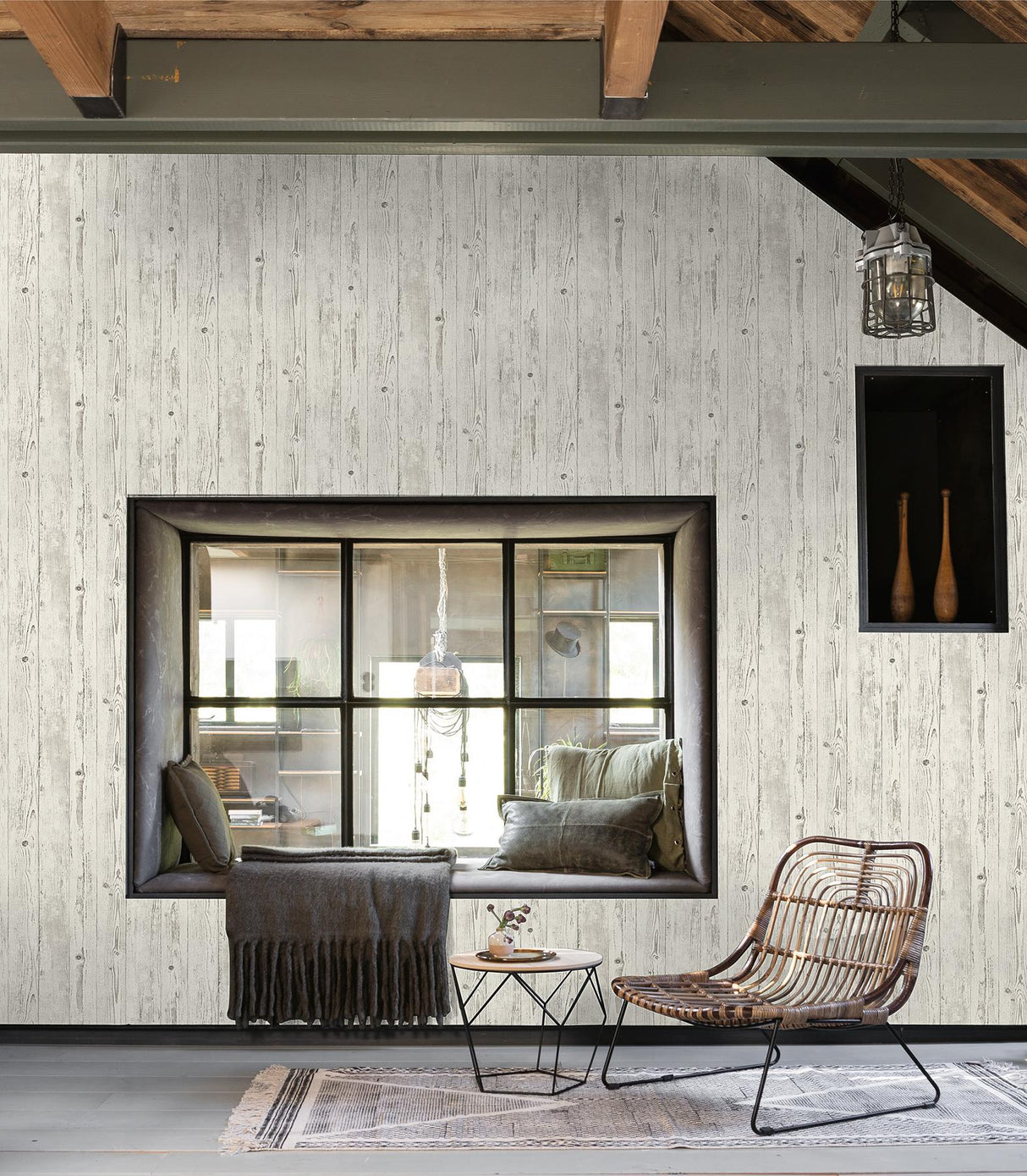 Advantage Albright White Weathered Oak Panels Wallpaper