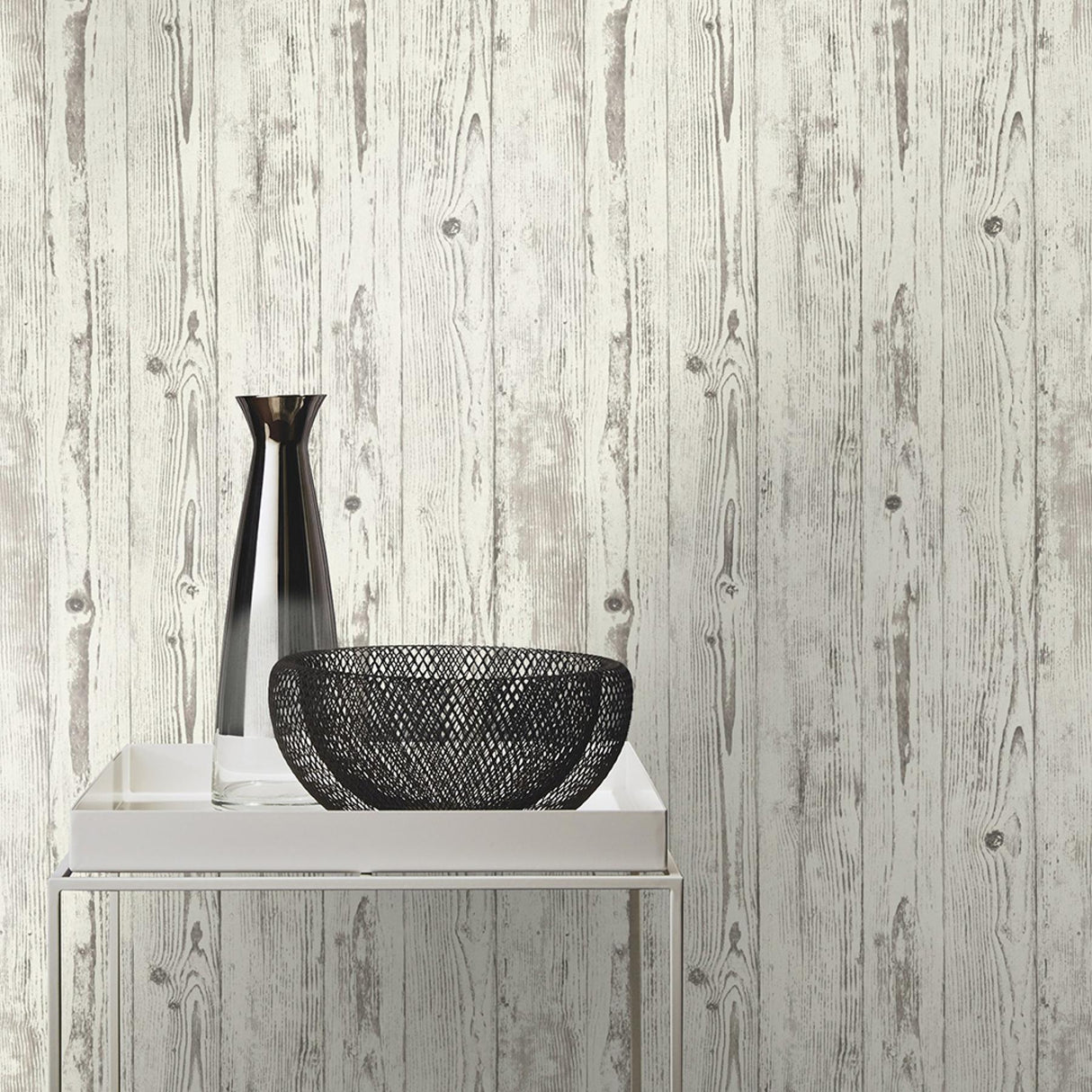 Advantage Albright White Weathered Oak Panels Wallpaper