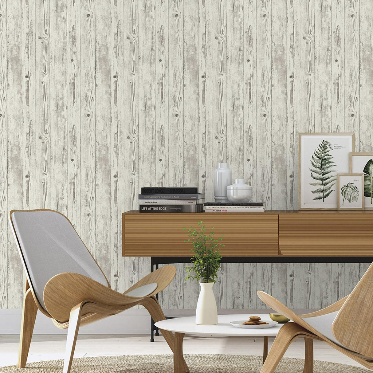 Advantage Albright White Weathered Oak Panels Wallpaper