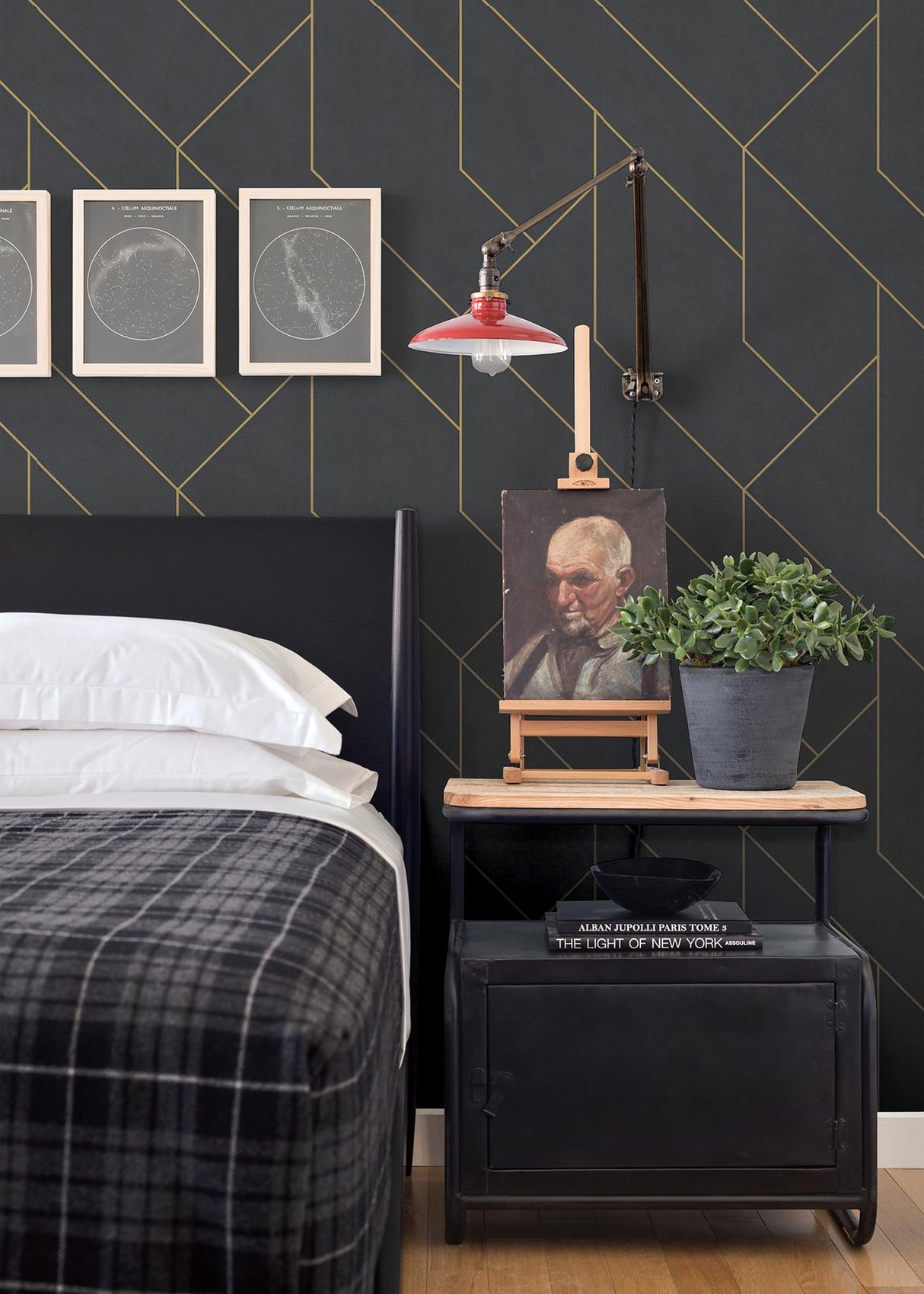 Advantage Pollock Black Gilded Geometric Wallpaper