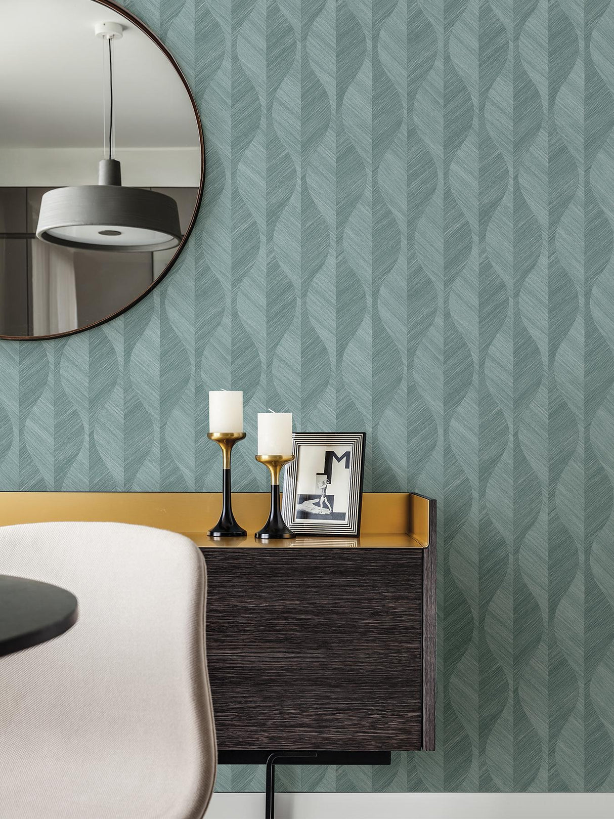 Advantage Oresome Teal Ogee Wallpaper